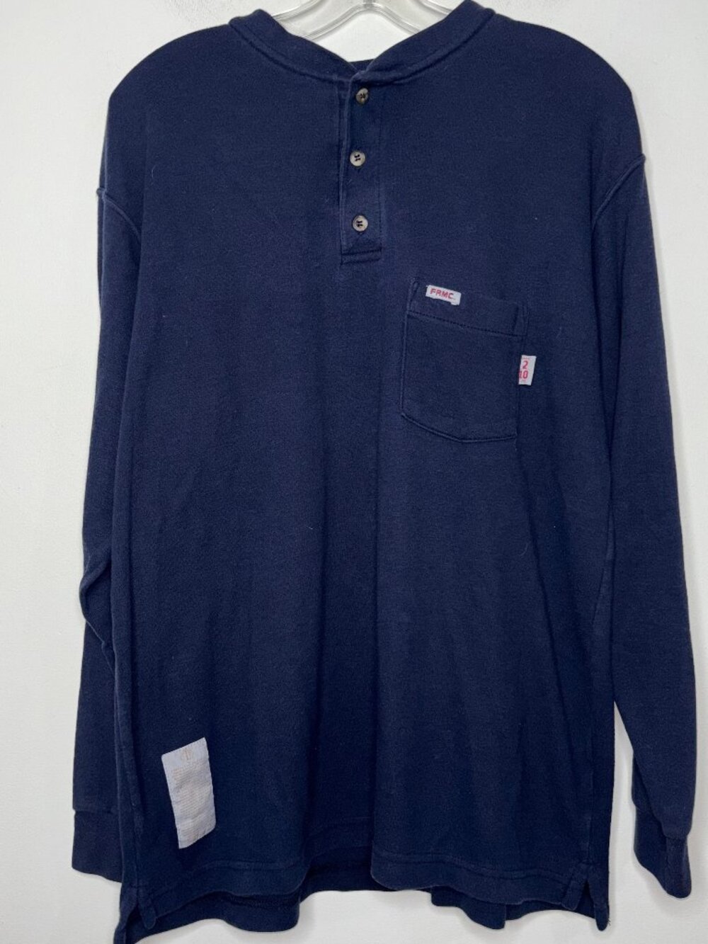 Tyndale FR Mens L Long Sleeve Henley Shirt Blue Flame Resistant USA